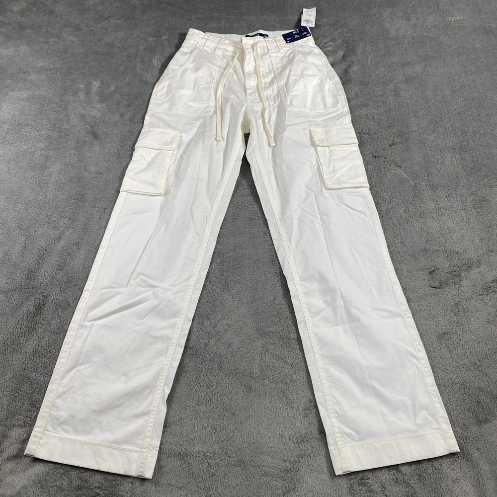 Hollister Cargo Pants Womens 2R White Ultra High-Rise Dad Straight Leg Utility